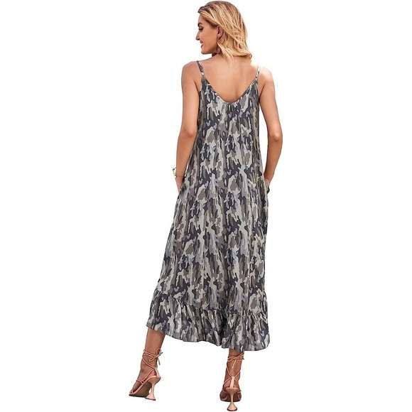 NWT Camo Print Maxi Dress Sleeveless Casual Summer Women's Sundress - Medium - Picture 2 of 8